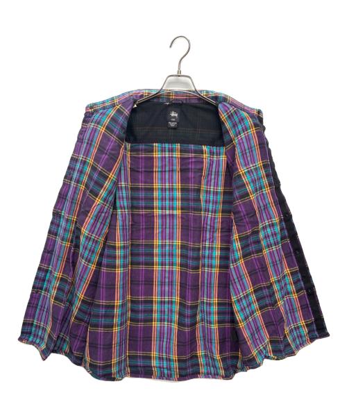 stussy（ステューシー）stussy (ステューシー) スナップボタン ネルシャツ ブラック×パープル サイズ:SIZE XLの古着・服飾アイテム