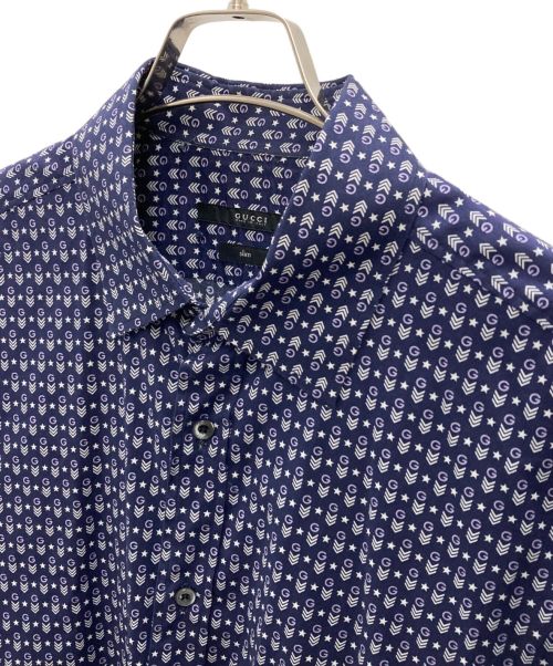 GUCCI（グッチ）GUCCI (グッチ) 柄シャツ ネイビー サイズ:L(42)の古着・服飾アイテム