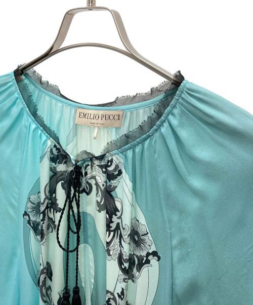 Emilio Pucci（エミリオ プッチ）Emilio Pucci (エミリオ プッチ) シルクブラウス スカイブルー サイズ:Ｍの古着・服飾アイテム