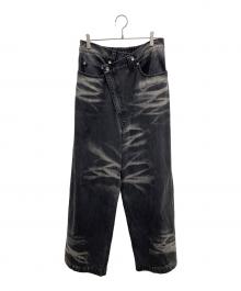 MAISON SPECIAL（メゾンスペシャル）の古着「フロントデザインハイパーワイドデニムラップパンツ」｜ブラック