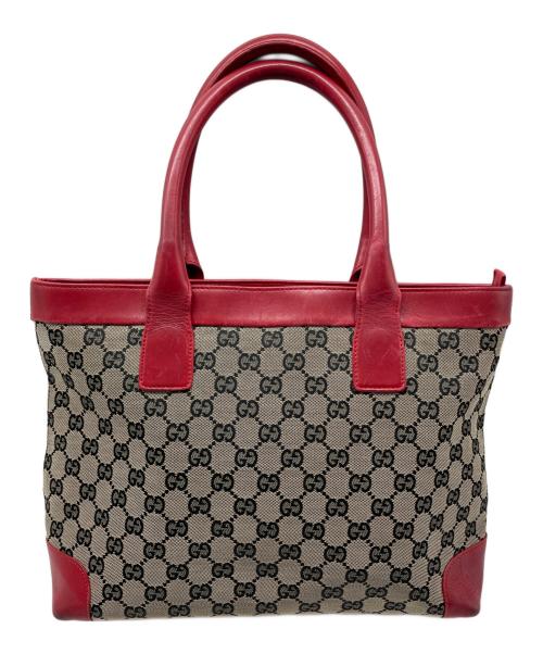 GUCCI（グッチ）GUCCI (グッチ) ハンドバッグ レッド×ブラウンの古着・服飾アイテム