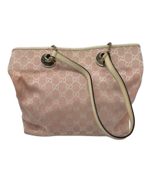 GUCCI（グッチ）GUCCI (グッチ) GGキャンバスハンドバッグ ピンク×ホワイトの古着・服飾アイテム