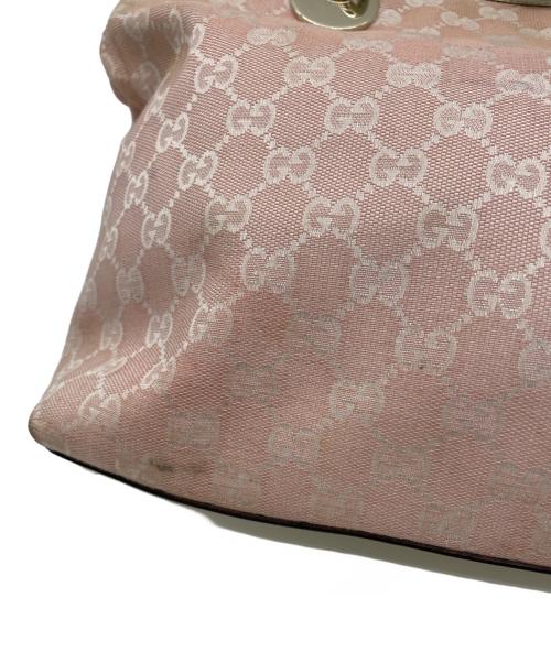 GUCCI（グッチ）GUCCI (グッチ) GGキャンバスハンドバッグ ピンク×ホワイトの古着・服飾アイテム