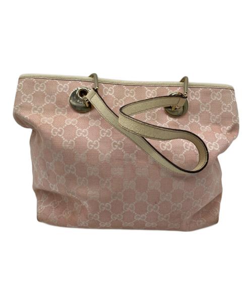 GUCCI（グッチ）GUCCI (グッチ) GGキャンバスハンドバッグ ピンク×ホワイトの古着・服飾アイテム