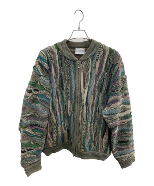 Coogi（クージー）Coogi (クージー) ニットジャケット ベージュ×グリーン サイズ:Mの古着・服飾アイテム