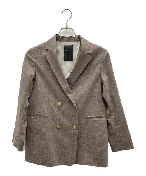 Noble（ノーブル）Noble (ノーブル) 麻ストレッチダブルブレストジャケット ブラウン サイズ:36の古着・服飾アイテム
