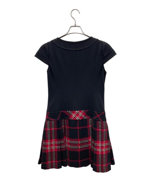 BURBERRY BLUE LABEL（バーバリー ブルー レーベル）BURBERRY BLUE LABEL (バーバリーロンドンブルーレーベル) 半袖ワンピース ブラック×レッド サイズ:38の古着・服飾アイテム