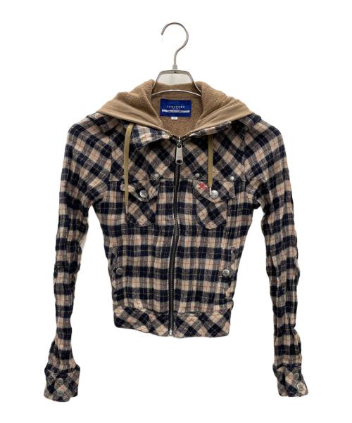 BURBERRY BLUE LABEL（バーバリーロンドンブルーレーベル）BURBERRY BLUE LABEL (バーバリーロンドンブルーレーベル) ジップパーカー ネイビー×ベージュ サイズ:38の古着・服飾アイテム