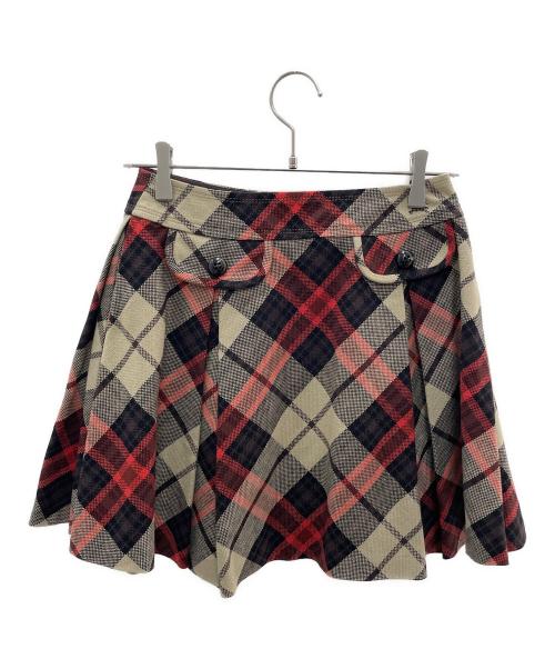 BURBERRY BLUE LABEL（バーバリーロンドンブルーレーベル）BURBERRY BLUE LABEL (バーバリーロンドンブルーレーベル) プリーツスカート ベージュ×レッド サイズ:38の古着・服飾アイテム