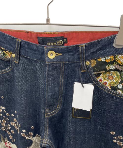 絡繰魂（カラクリタマシイ）絡繰魂 (カラクリタマシイ) 和柄デニムパンツ ネイビー サイズ:76cm (W30) 未使用品の古着・服飾アイテム