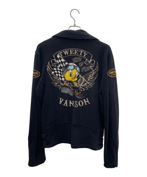 VANSON（バンソン）VANSON (バンソン) LOONEY TUNES (ルーニーチューンズ) ダブルライダースジャケット ブラック サイズ:Lの古着・服飾アイテム