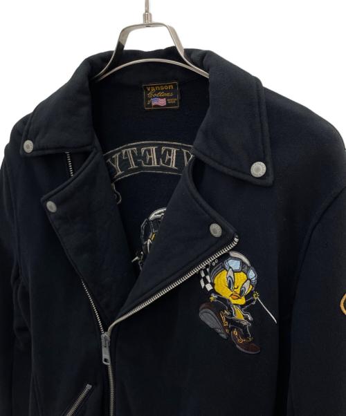 VANSON（バンソン）VANSON (バンソン) LOONEY TUNES (ルーニーチューンズ) ダブルライダースジャケット ブラック サイズ:Lの古着・服飾アイテム