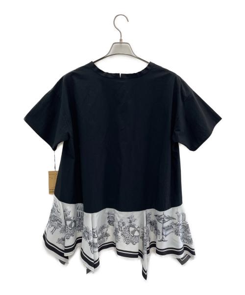 BEARDSLEY（ビアズリー）BEARDSLEY (ビアズリー) 半袖ブラウス ブラック×ホワイト サイズ:FREEの古着・服飾アイテム