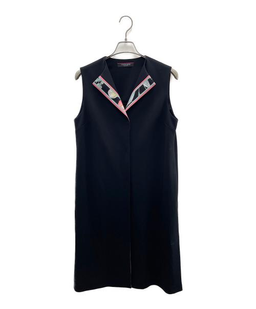 LEONARD FASHION（レオナールファッション）LEONARD FASHION (レオナールファッション) ロングベスト ブラック×ピンク サイズ:40の古着・服飾アイテム