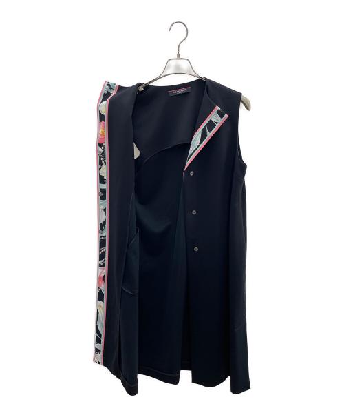 LEONARD FASHION（レオナールファッション）LEONARD FASHION (レオナールファッション) ロングベスト ブラック×ピンク サイズ:40の古着・服飾アイテム