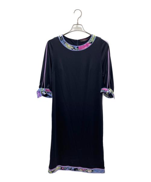 LEONARD FASHION（レオナールファッション）LEONARD FASHION (レオナールファッション) 半袖ワンピース ブラック×パープル サイズ:42の古着・服飾アイテム