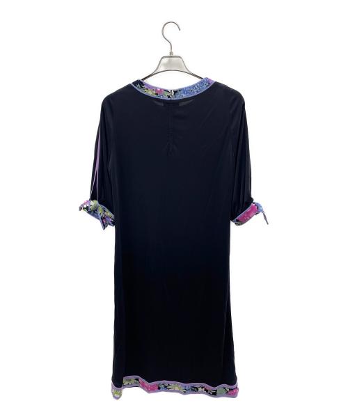 LEONARD FASHION（レオナールファッション）LEONARD FASHION (レオナールファッション) 半袖ワンピース ブラック×パープル サイズ:42の古着・服飾アイテム