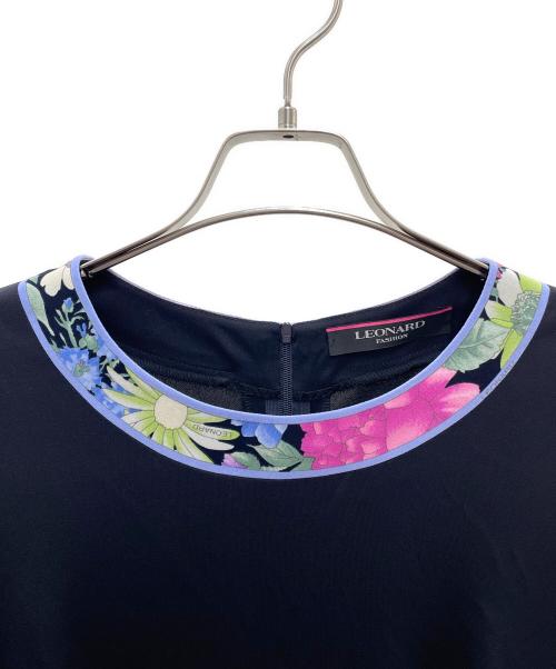 LEONARD FASHION（レオナールファッション）LEONARD FASHION (レオナールファッション) 半袖ワンピース ブラック×パープル サイズ:42の古着・服飾アイテム
