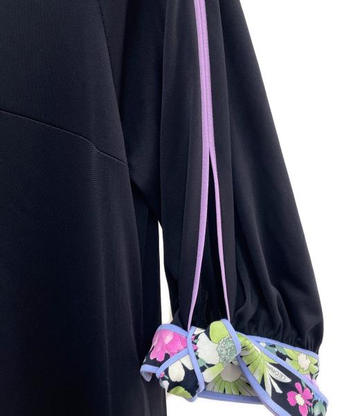 LEONARD FASHION（レオナールファッション）LEONARD FASHION (レオナールファッション) 半袖ワンピース ブラック×パープル サイズ:42の古着・服飾アイテム