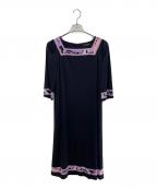 LEONARD FASHIONレオナールファッション）の古着「半袖ワンピース」｜ブラック×パープル