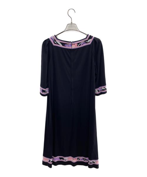 LEONARD FASHION（レオナールファッション）LEONARD FASHION (レオナールファッション) 半袖ワンピース ブラック×パープル サイズ:44の古着・服飾アイテム