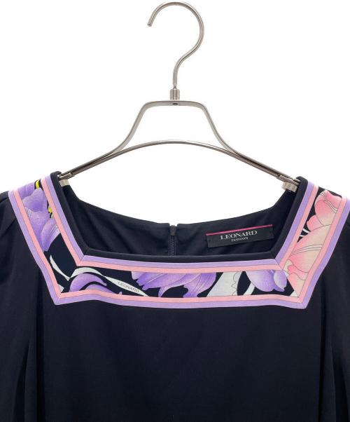 LEONARD FASHION（レオナールファッション）LEONARD FASHION (レオナールファッション) 半袖ワンピース ブラック×パープル サイズ:44の古着・服飾アイテム