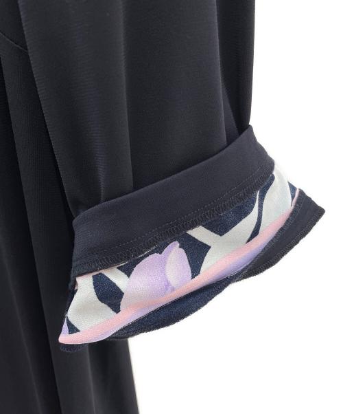 LEONARD FASHION（レオナールファッション）LEONARD FASHION (レオナールファッション) 半袖ワンピース ブラック×パープル サイズ:44の古着・服飾アイテム
