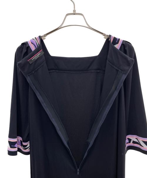 LEONARD FASHION（レオナールファッション）LEONARD FASHION (レオナールファッション) 半袖ワンピース ブラック×パープル サイズ:44の古着・服飾アイテム