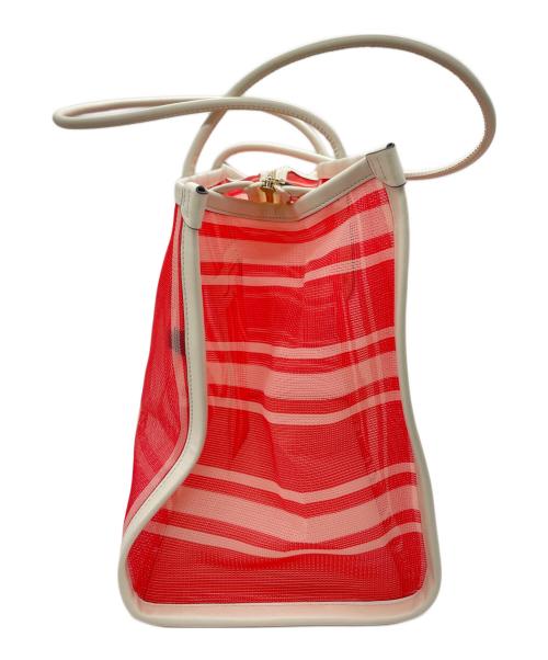 Kate Spade（ケイトスペード）Kate Spade (ケイトスペード) メッシュトートバッグ ピンク×ホワイトの古着・服飾アイテム