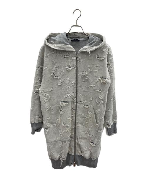 DIESEL（ディーゼル）DIESEL (ディーゼル) ダメージ加工ジップパーカー グレー サイズ:xxsの古着・服飾アイテム
