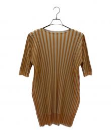 PLEATS PLEASE（プリーツプリーズ）の古着「半袖ワンピース」｜イエロー