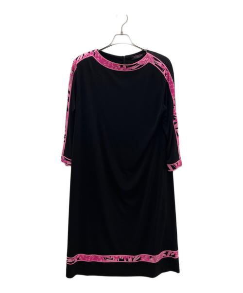 LEONARD FASHION（レオナールファッション）LEONARD FASHION (レオナールファッション) 半袖ワンピース ブラック×ピンク サイズ:42の古着・服飾アイテム