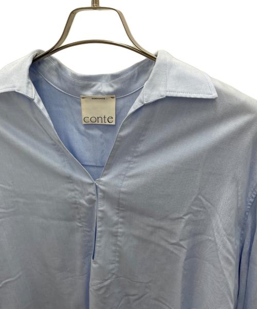 Conte（コンテ）Conte (コンテ) ディープVネック スキッパーシャツ ブルー サイズ:Fの古着・服飾アイテム