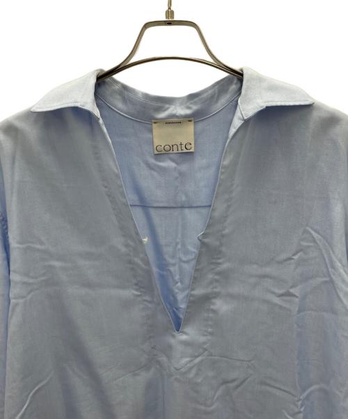 Conte（コンテ）Conte (コンテ) ディープVネック スキッパーシャツ ブルー サイズ:Fの古着・服飾アイテム