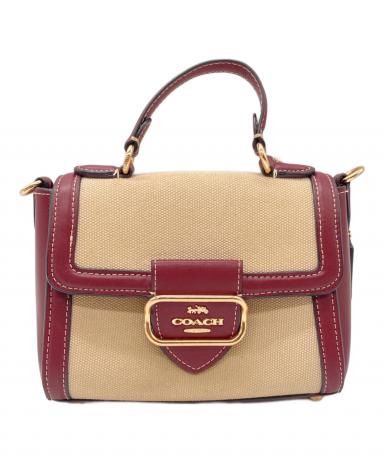 COACH シグネチャー ハンドバッグ ブラウン×ボルドー 中古・古着通販】COACH (コーチ) ハンドバッグ ベージュ×ボルドー