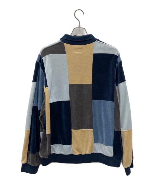 SUPREME（シュプリーム）SUPREME (シュプリーム) Patchwork Velour L/S Polo ネイビー×ブルー サイズ:Lの古着・服飾アイテム