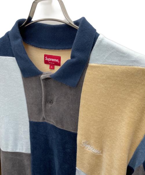 SUPREME（シュプリーム）SUPREME (シュプリーム) Patchwork Velour L/S Polo ネイビー×ブルー サイズ:Lの古着・服飾アイテム