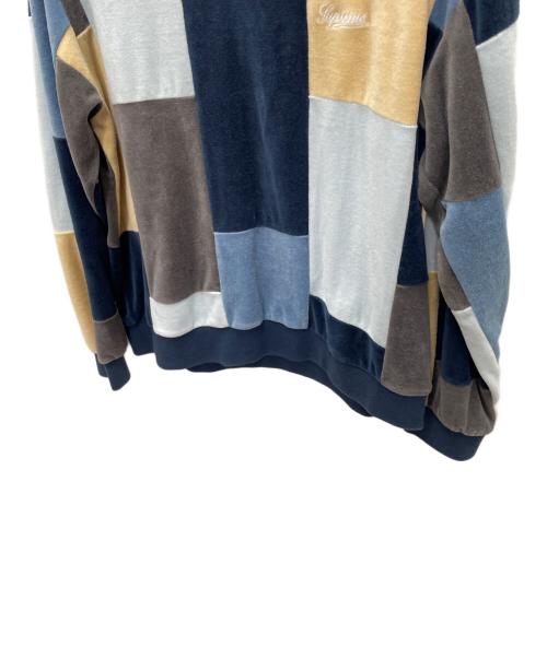 SUPREME（シュプリーム）SUPREME (シュプリーム) Patchwork Velour L/S Polo ネイビー×ブルー サイズ:Lの古着・服飾アイテム