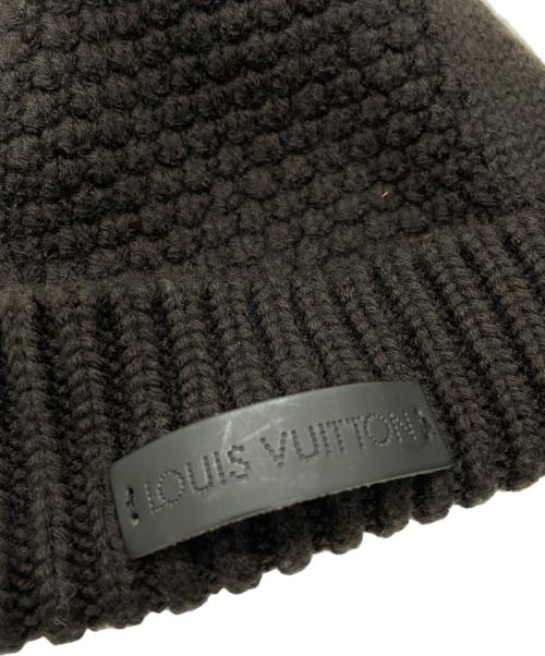 LOUIS VUITTON（ルイ ヴィトン）LOUIS VUITTON (ルイ ヴィトン) レザーパッチニットキャップ ブラウンの古着・服飾アイテム
