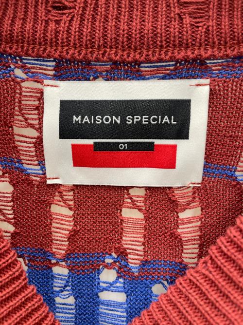 MAISON SPECIAL（メゾンスペシャル）MAISON SPECIAL (メゾンスペシャル) 薄手ニット ブルー×レッド サイズ:1の古着・服飾アイテム
