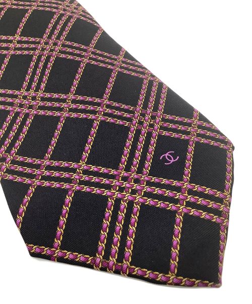 CHANEL（シャネル）CHANEL (シャネル) ネクタイ ブラック×パープル サイズ:FREEの古着・服飾アイテム
