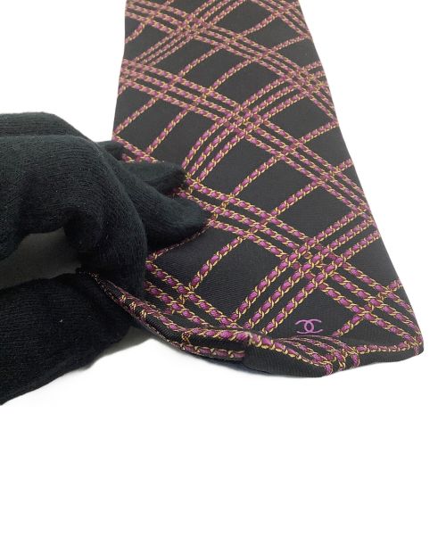 CHANEL（シャネル）CHANEL (シャネル) ネクタイ ブラック×パープル サイズ:FREEの古着・服飾アイテム