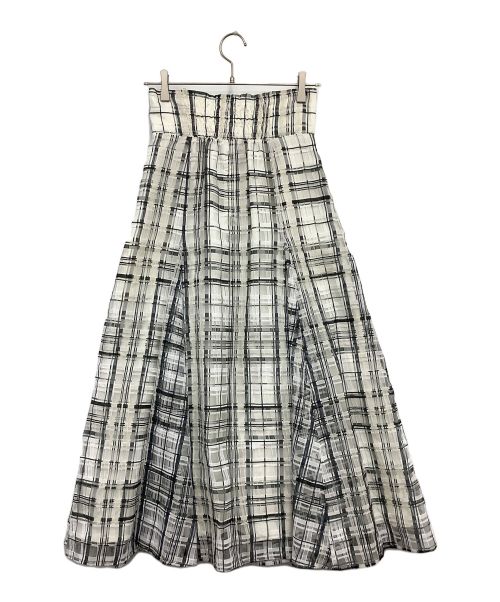 MERCURY DUO（マーキュリーデュオ）MERCURY DUO (マーキュリーデュオ) カラーチェックボリュームフレアスカート ホワイト×ブラック サイズ:Mの古着・服飾アイテム