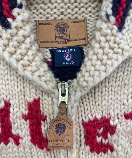 CANADIAN SWEATER（カナディアンセーター）CANADIAN SWEATER (カナディアンセーター) ニットジャケット ベージュ×レッド サイズ:表記無しの古着・服飾アイテム