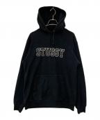stussyステューシー）の古着「ロゴプルオーバーパーカー」｜ブラック