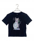 MM6 Maison Margielaエムエムシックスメゾンマルジェラ）の古着「キャット＆グリッタープリントTシャツ」｜ブラック