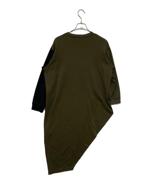 praia（プライア）praia (プライア) バイカラーアシンメトリーカットソー カーキ×ブラウン サイズ:FREEの古着・服飾アイテム