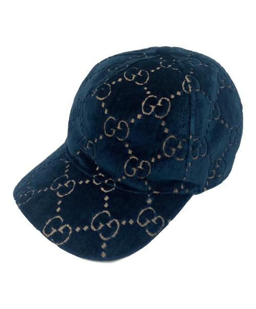 GUCCI（グッチ）GUCCI (グッチ) ベロアキャップ ネイビー サイズ:Ｍ（57㎝）の古着・服飾アイテム
