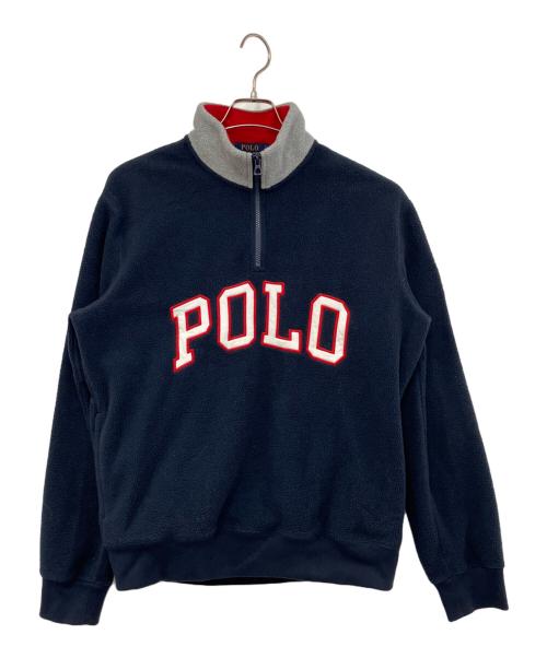 POLO RALPH LAUREN（ポロ・ラルフローレン）POLO RALPH LAUREN (ポロ・ラルフローレン) フリースロゴハーフジップスウェット ネイビー×グレー サイズ:Ｍの古着・服飾アイテム