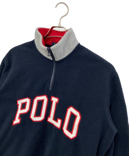 POLO RALPH LAUREN（ポロ・ラルフローレン）POLO RALPH LAUREN (ポロ・ラルフローレン) フリースロゴハーフジップスウェット ネイビー×グレー サイズ:Ｍの古着・服飾アイテム